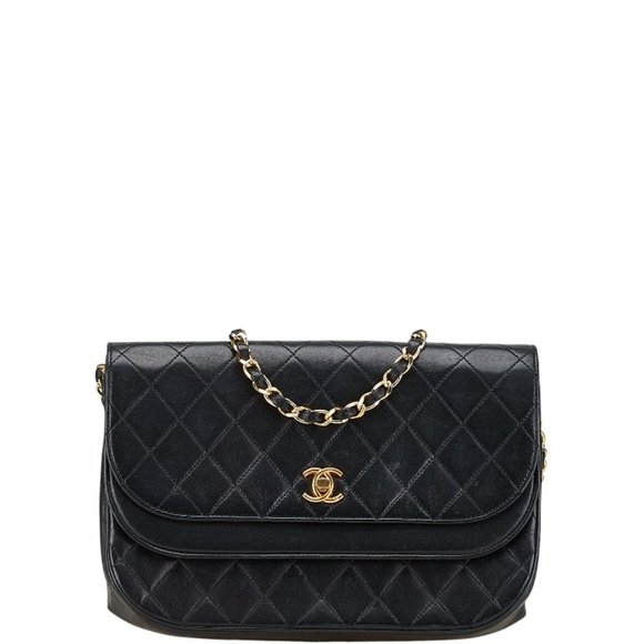CHANEL Black Lambskin Leather Logo Shoulder Bag - Picture 1 of 13